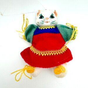 Vintage Department 56 Cat Ornament Ceramic Head Plush Body Christmas Kitty